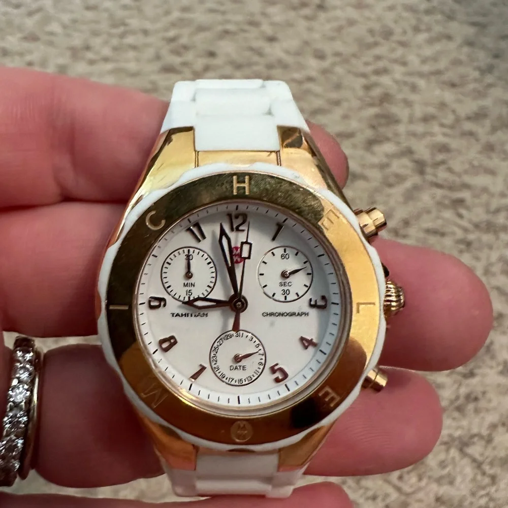 Michele White and Gold Chronograph Watch